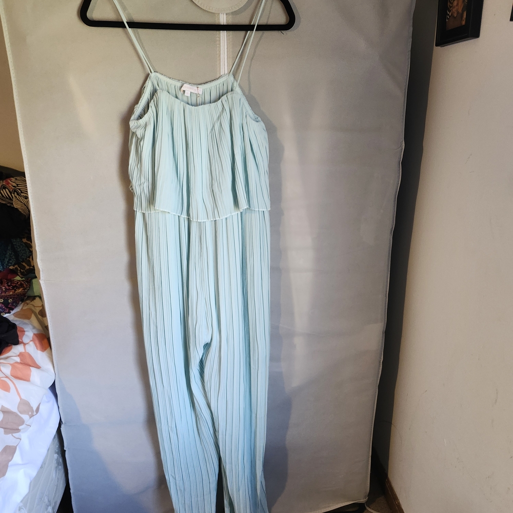 Olivaceous Pale Blue Pleated Spaghetti-Strap Jumpsuit